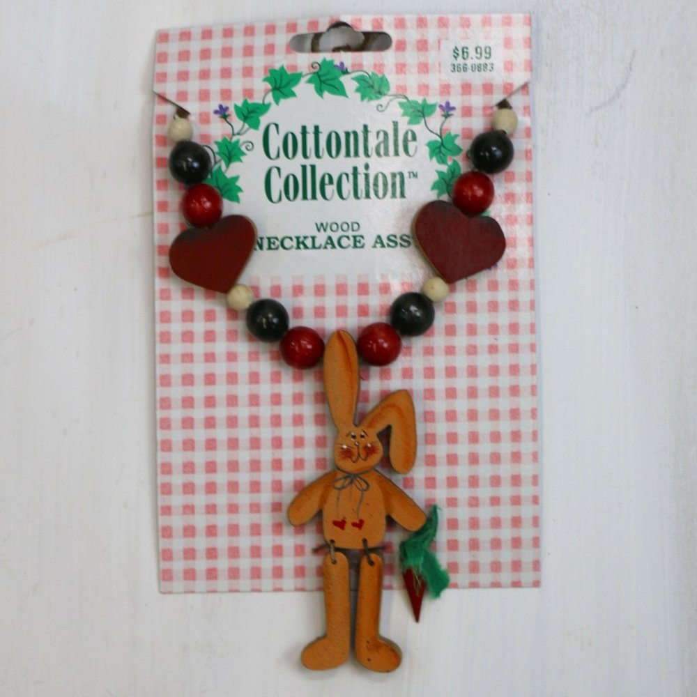 Vintage Wood Beaded Bunny Necklace